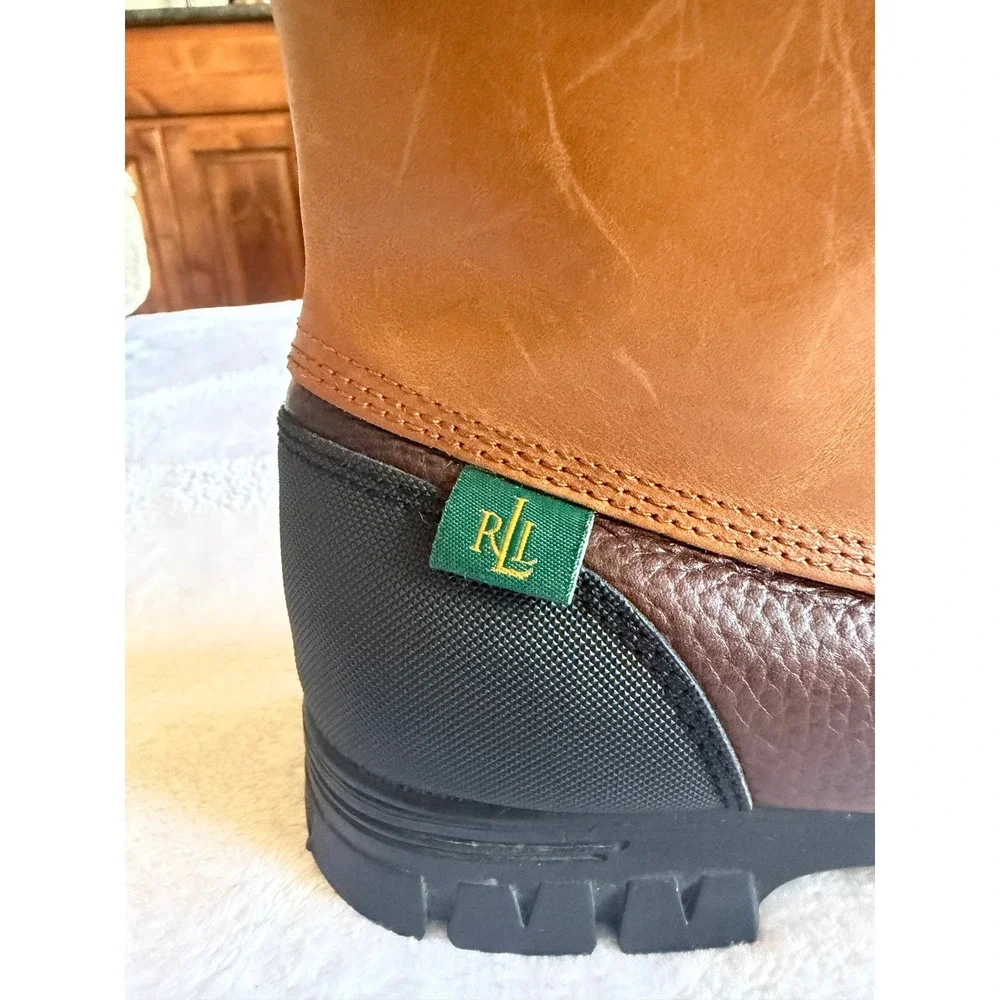 Lauren Ralph Lauren Quinta Shearling Duck Boots Womens 8.5B Tan Brown Leather